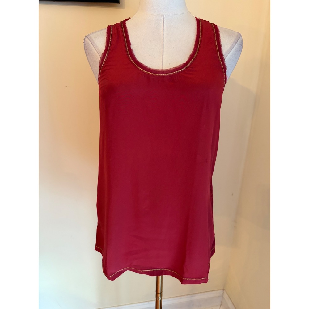 Reiss Marton Berry Red Silk Front Tank Top Gold Embroidered Trim Size S NWT - Picture 2 of 7